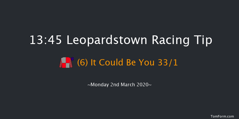 Connolly's RED MILLS Irish EBF Auction Novice Hurdle Leopardstown 13:45 Maiden Hurdle 16f Sun 1st Mar 2020