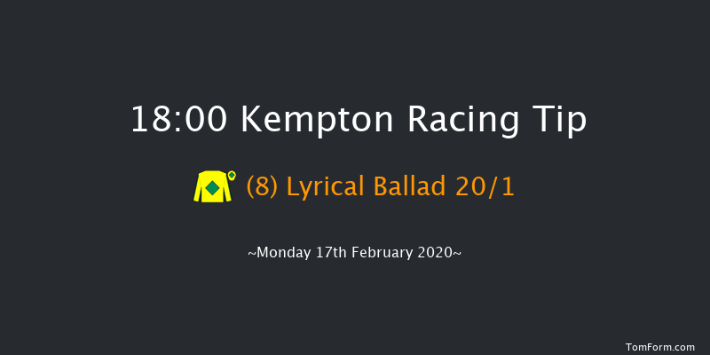 Bet At racingtv.com Handicap (Div 2) Kempton 18:00 Handicap (Class 6) 7f Sun 16th Feb 2020